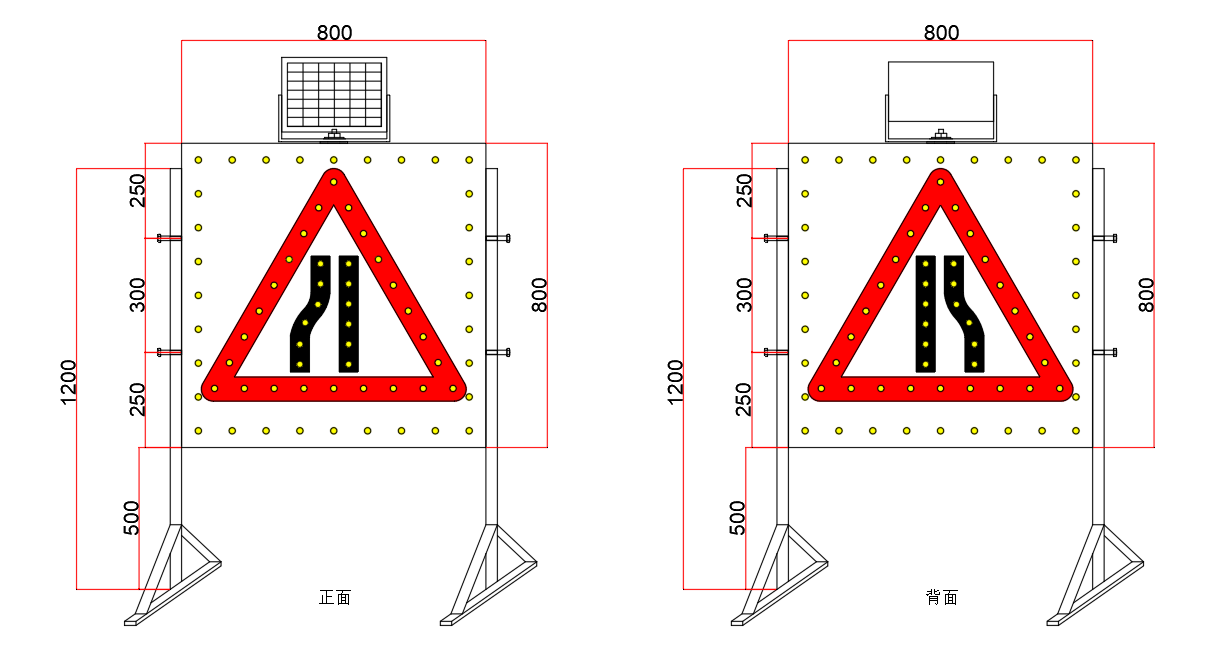 Solar Powered LED Triangle Warning Sign 600mm Pole Mounted Flashing IP65 Traffic Safety Light for Pedestrian Work Zone