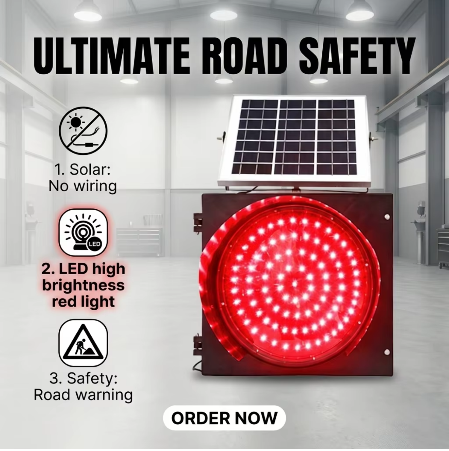 Factory Wholesale Solar Powered LED Red Flashing Warning Beacon Light IP65 Waterproof for Road Traffic Safety