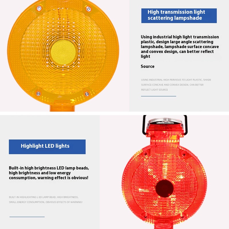 Road Safety Solar Traffic Cone LED Flashing Warning Light Red/Yellow IP58 Waterproof 50m Visibility