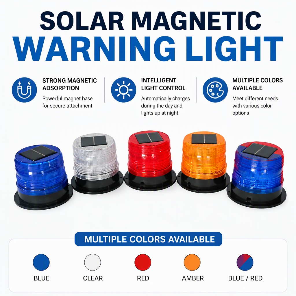 Magnetic Light-controlled Flashing Road Construction Beacon, Vehicular Traffic Safety LED Solar-powered Warning Light