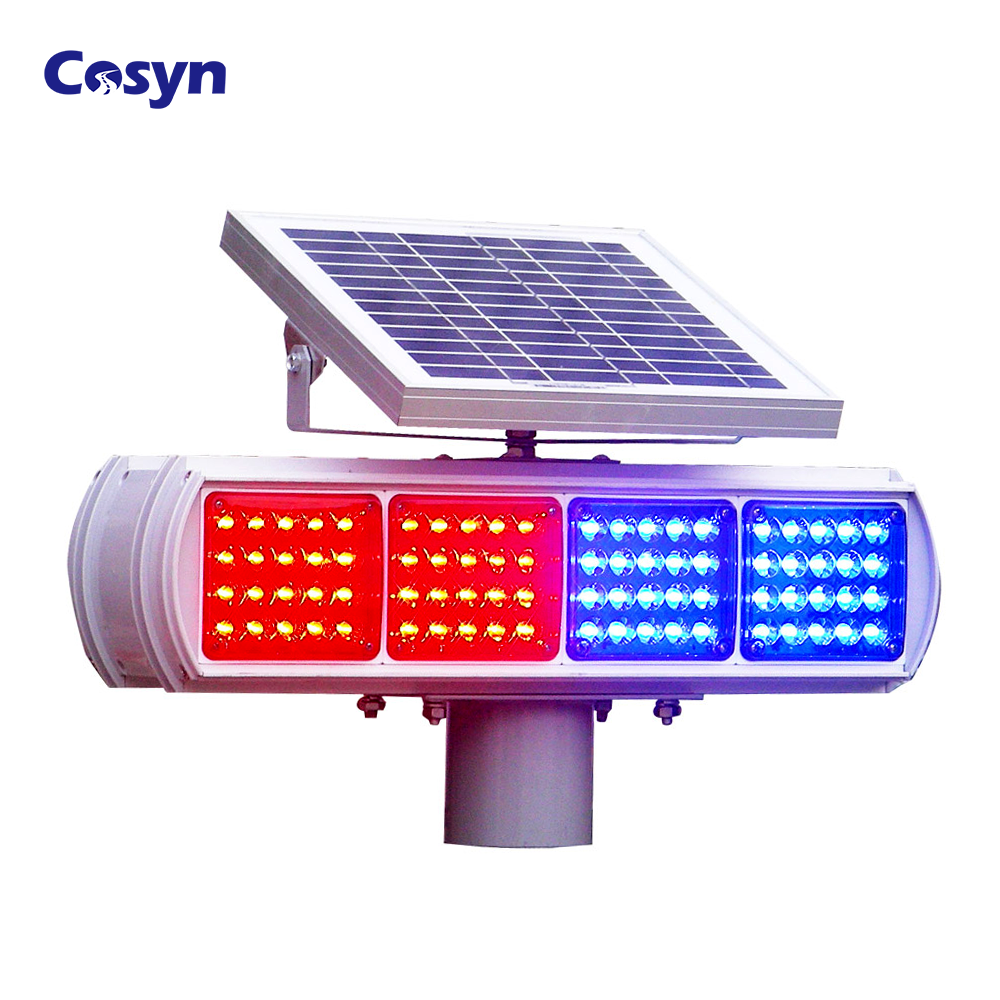 Red&amp;blue Double-sided Road Barricade Flasher Flashing LED Traffic Signal Strobe Beacon Lamp Burst Solar Warning Sign Light