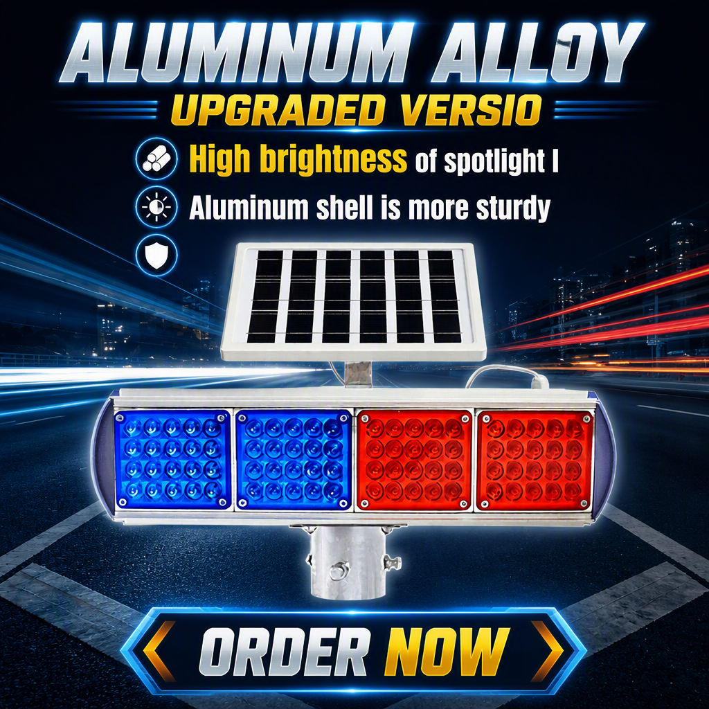 High Quality Solar ABS Red Blue LED Flashing Traffic Sign Warning Night Safety protection Level IP65 Flashing Light