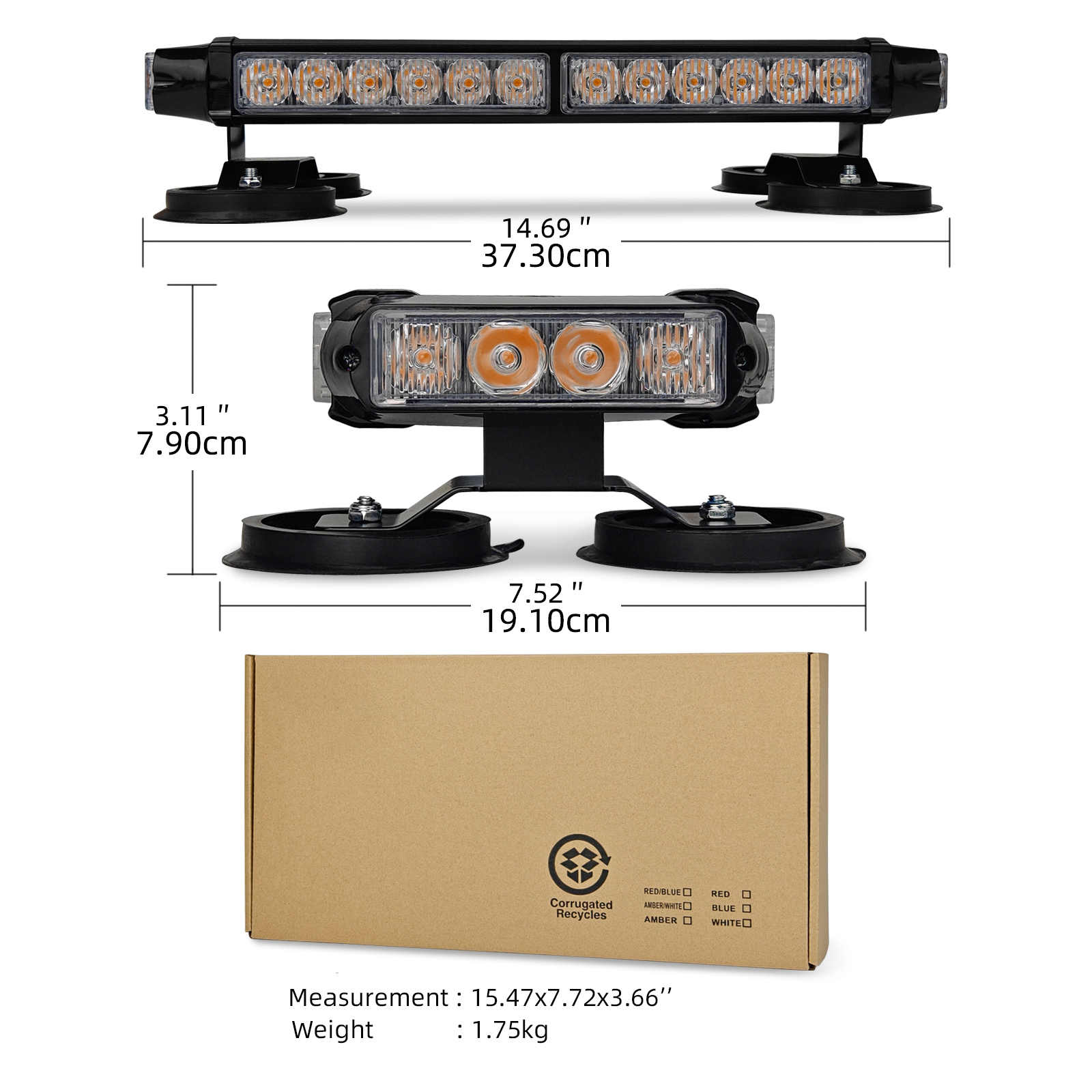 High-intensity 72W LED strip lights with strong magnetic warning function, featuring red and blue flashing lights.
