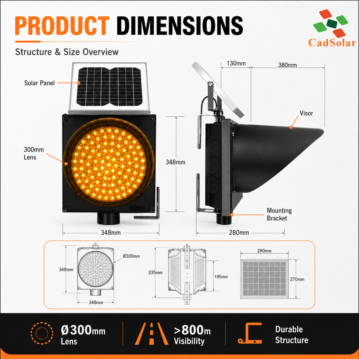 Solar Warning Light Yellow Flashing Amber Blinking LED Traffic Blinker Smart Wireless Intelligent PLC Traffic Light Controller